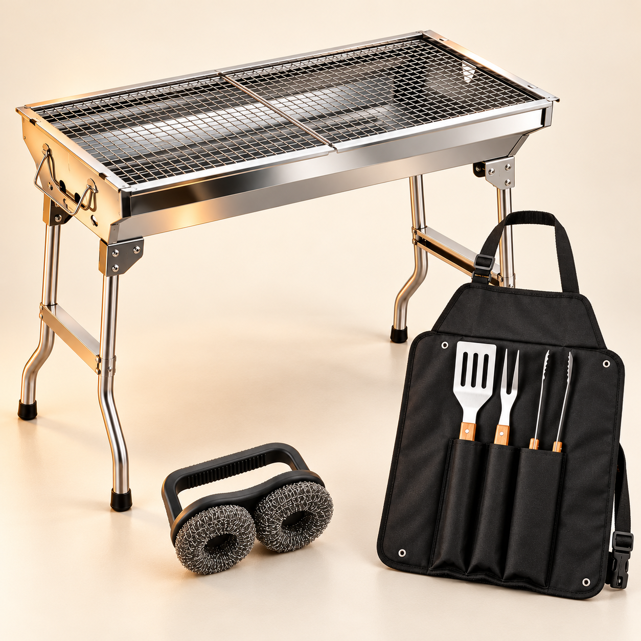 Kit completo FIORENZA GRILL 75: parrilla, delantal, herramientas y cepillo de limpieza